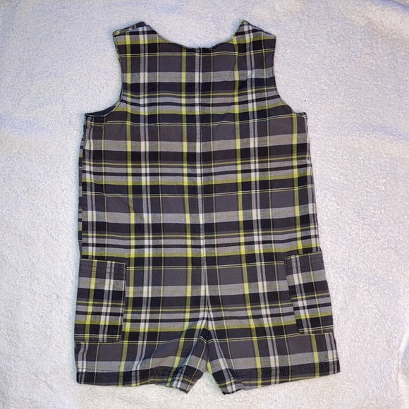 Carters 24m grey plaid dinosaur jon jon romper - Picture 6 of 8